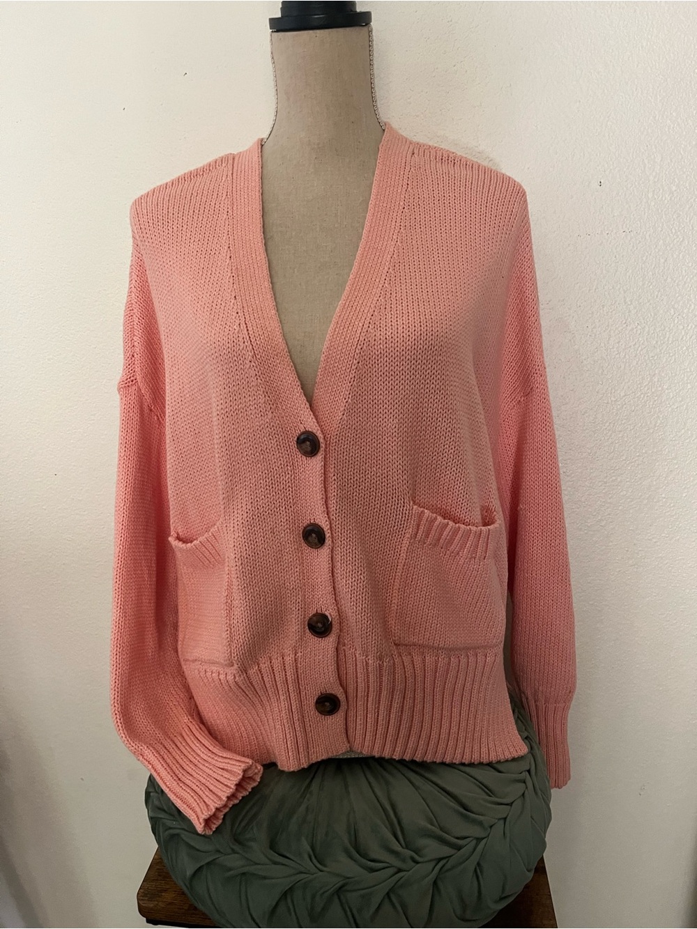 a new day Coral Pink Button-Front Knit Cardigan
